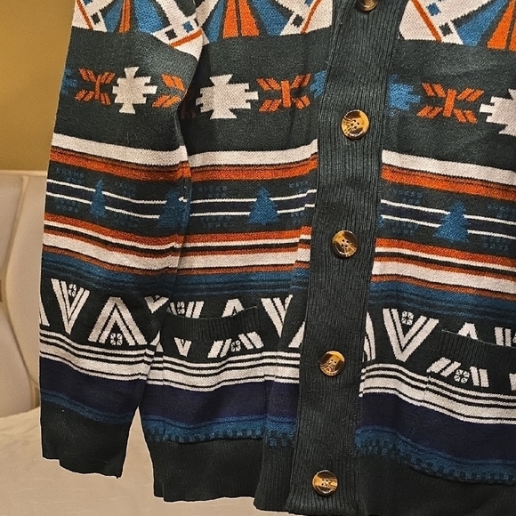Paul Jones Men's Patterned Cardigan in Blue, Orange, and White - Picture 4 of 15